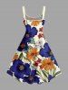 Plus Size Flower Leaf Print Hawaii A Line Dress -  