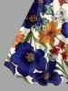 Plus Size Flower Leaf Print Hawaii A Line Dress -  