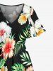 Tropical Leaf Hibiscus Flower Print Hawaii Split Pocket A Line Midi Dress -  