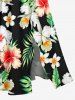 Tropical Leaf Hibiscus Flower Print Hawaii Split Pocket A Line Midi Dress -  