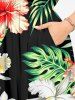 Tropical Leaf Hibiscus Flower Print Hawaii Split Pocket A Line Midi Dress -  