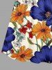 Plus Size Flower Leaf Print Hawaii Surplice A Line Dress - Bleu profond XXS