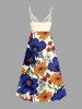 Plus Size Flower Leaf Print Hawaii Surplice A Line Dress - Bleu profond XXS