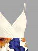 Plus Size Flower Leaf Print Hawaii Surplice A Line Dress - Bleu profond XXS