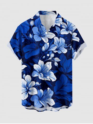 Plus Size Flowers Leaf Print Buttons Pocket Hawaii Shirt For Men