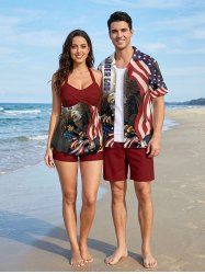 Patriotic American Flag Eagle Print Matching Outfit For Couples -  