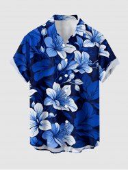 Flowers Leaf Print Buttons Pocket Hawaii Shirt For Men - Bleu XL