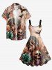 Skull Flower Tree Bird Planet Print A Line Dress - Brun 3X