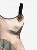 Skull Flower Tree Bird Planet Print A Line Dress - Brun 3X