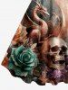 Skull Flower Tree Bird Planet Print A Line Dress - Brun 3X