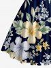 Tropical Leaf Hibiscus Flower Print Hawaii Halter Crisscross Strappy A Line Dress - Bleu profond XXXL