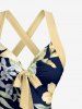 Tropical Leaf Hibiscus Flower Print Hawaii Halter Crisscross Strappy A Line Dress - Bleu profond XXXL