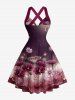 Flower Glitter Galaxy Print Hawaii Halter Crisscross Strappy A Line Dress -  