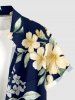 Tropical Leaf Hibiscus Flower Print Hawaii Button Pocket Shirt For Men -  