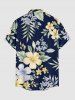 Tropical Leaf Hibiscus Flower Print Hawaii Button Pocket Shirt For Men -  