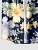 Tropical Leaf Hibiscus Flower Print Hawaii Button Pocket Shirt For Men -  