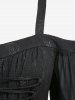 Top grande taille asymétrique à épaules dénudées, manches évasées, motif ancre gaufré, laçage, panneau froncé et bordure en dentelle - Noir 4X | US 26-28