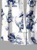 Dinosaur Pirate Ship Rudder Map Cruise Print Buttons Pocket Hawaii Shirt For Men -  