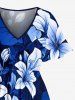 Flowers Leaf Print Split Hawaii Midi Dress - Bleu 3X