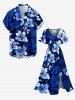 Flowers Leaf Print Split Hawaii Midi Dress - Bleu 3X