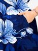 Flowers Leaf Print Split Hawaii Midi Dress - Bleu 3X