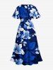 Flowers Leaf Print Split Hawaii Midi Dress - Bleu 3X