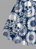 Skulls Sunflower Print Crisscross Straps Bowknot Hawaii Tank Dress - Bleu M