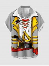 Plus Size Skull Pirate Costume Print Hawaii Button Pocket Shirt For Men - Gris Clair M