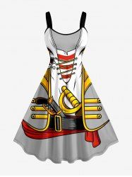 Skull Pirate Costume Print Hawaii A Line Dress - Gris Clair 3X