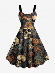 Skulls Rose Flowers Print Hawaii Tank Dress - Brun 3X