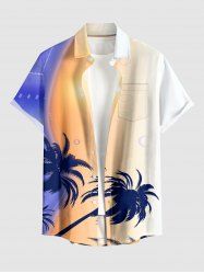 Coconut Tree Ombre Print Hawaii Button Pocket Shirt For Men -  