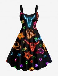 Skull Star Cactus Print Hawaii Tank Dress -  