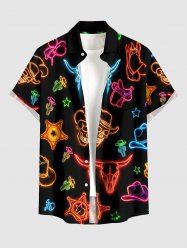 Skull Star Cactus Print Buttons Pocket Hawaii Shirt For Men -  