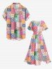Paisley Flower Colorful Geometric Colorblock Print Hawaii Split Pocket A Line Midi Dress - Rose  4X