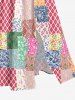 Paisley Flower Colorful Geometric Colorblock Print Hawaii Split Pocket A Line Midi Dress - Rose  4X