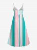 Colorful Striped Print Hawaii Surplice A Line Dress -  