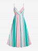 Colorful Striped Print Hawaii Surplice A Line Dress -  