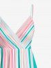 Colorful Striped Print Hawaii Surplice A Line Dress -  