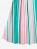Colorful Striped Print Hawaii Surplice A Line Dress -  