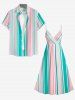 Colorful Striped Print Hawaii Surplice A Line Dress -  