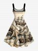 Robe trapèze Hawaii croisière à imprimé pieuvre et voilier - café lumière S