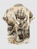 Chemise homme à imprimé marin poulpe et voilier - Croisière Hawaï - Poche boutonnée - café lumière 3XL