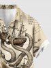 Chemise homme à imprimé marin poulpe et voilier - Croisière Hawaï - Poche boutonnée - café lumière 3XL
