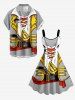 Skull Pirate Costume Print Hawaii A Line Dress - Gris Clair 3X