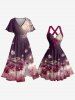 Plus Size Flower Glitter Galaxy Print Hawaii Split Pocket A Line Midi Dress - Violacé rouge XXS