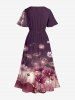 Plus Size Flower Glitter Galaxy Print Hawaii Split Pocket A Line Midi Dress - Violacé rouge XXS