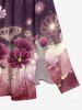 Plus Size Flower Glitter Galaxy Print Hawaii Split Pocket A Line Midi Dress - Violacé rouge XXS