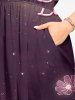 Plus Size Flower Glitter Galaxy Print Hawaii Split Pocket A Line Midi Dress - Violacé rouge XXS