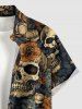 Skulls Rose Flowers Print Buttons Pocket Hawaii Shirt For Men - Brun S