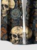 Skulls Rose Flowers Print Buttons Pocket Hawaii Shirt For Men - Brun S